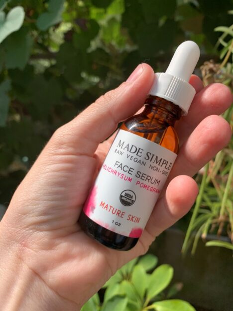 Made Simple Skin Care USDA certified organic raw vegan helichrysum face serum hand small