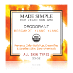 Made Simple Skin Care Bergamot Ylang Ylang Deodorant USDA Certified Organic Raw Vegan NonGMO
