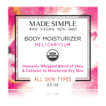 Made Simple Skin Care Helichrysum Body Moisturizer USDA Certified Organic Raw Vegan NonGMO