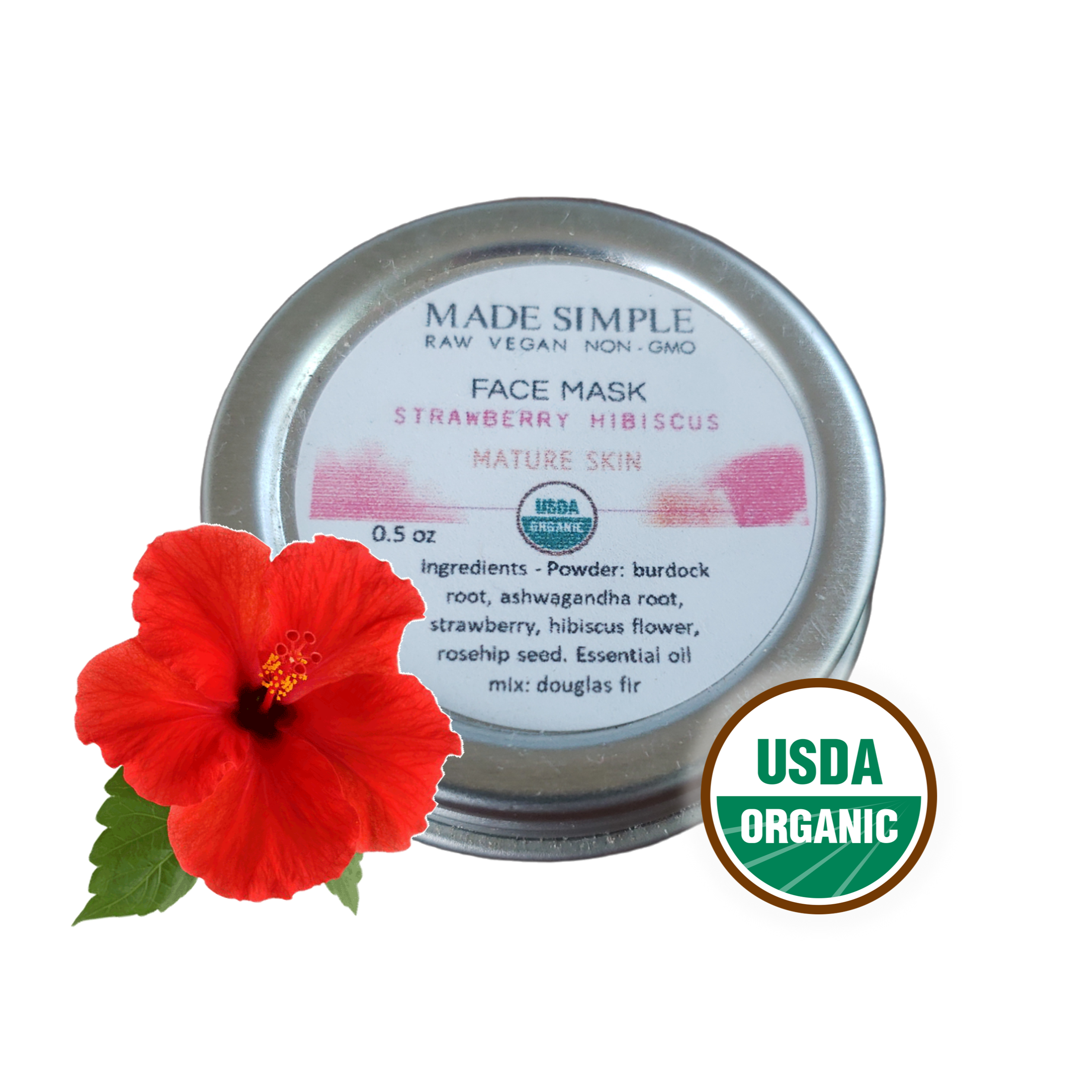 Made Simple Skin Care USDA cerfified organic raw vegan mask Strawberry Hibiscus sample4a
