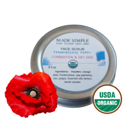 Made Simple Skin Care USDA certifeid organic raw vegan scrub Frankincense PoppySeed sample5a