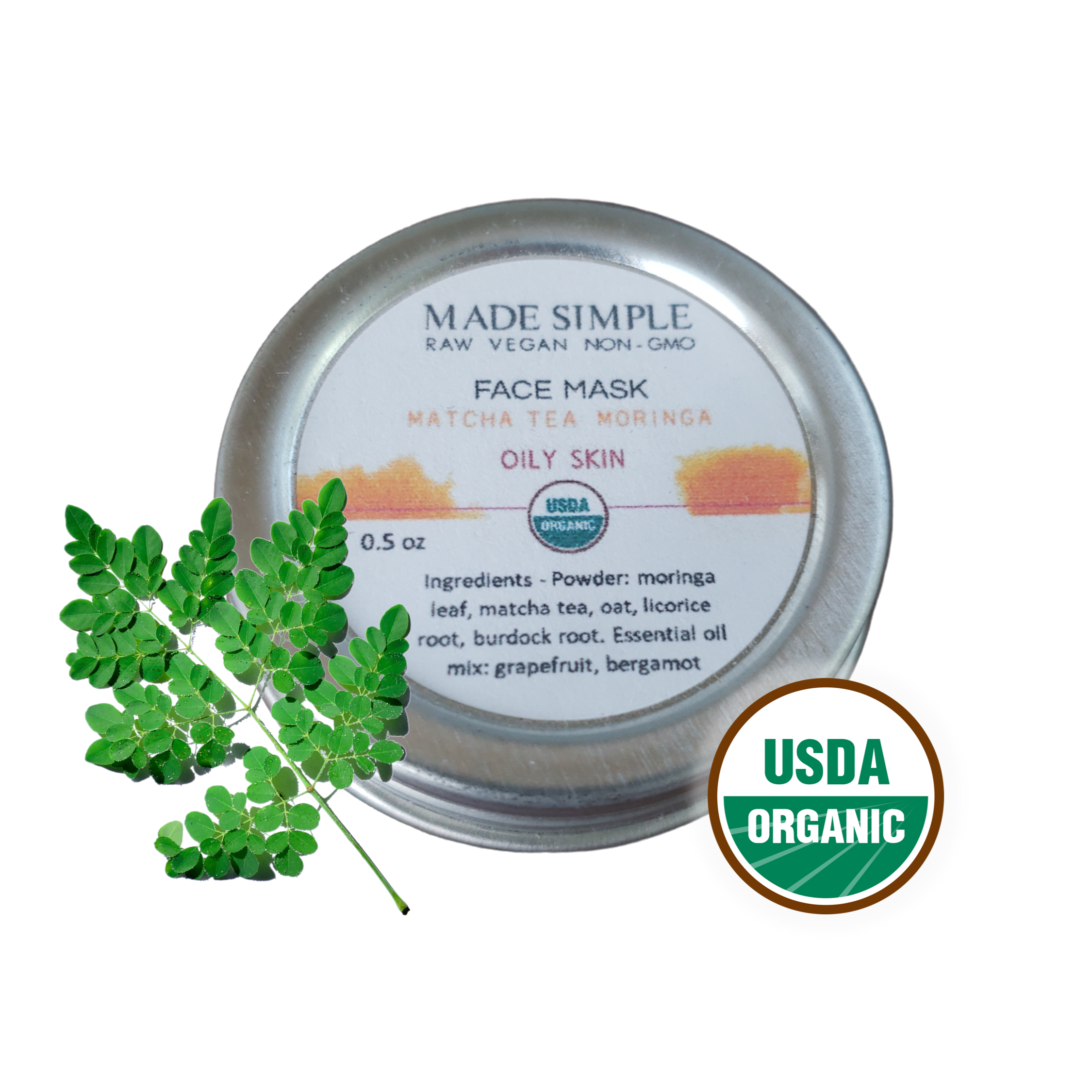Made Simple Skin Care USDA certified organic raw vegan mask Matcha Tea Moringa sample4a