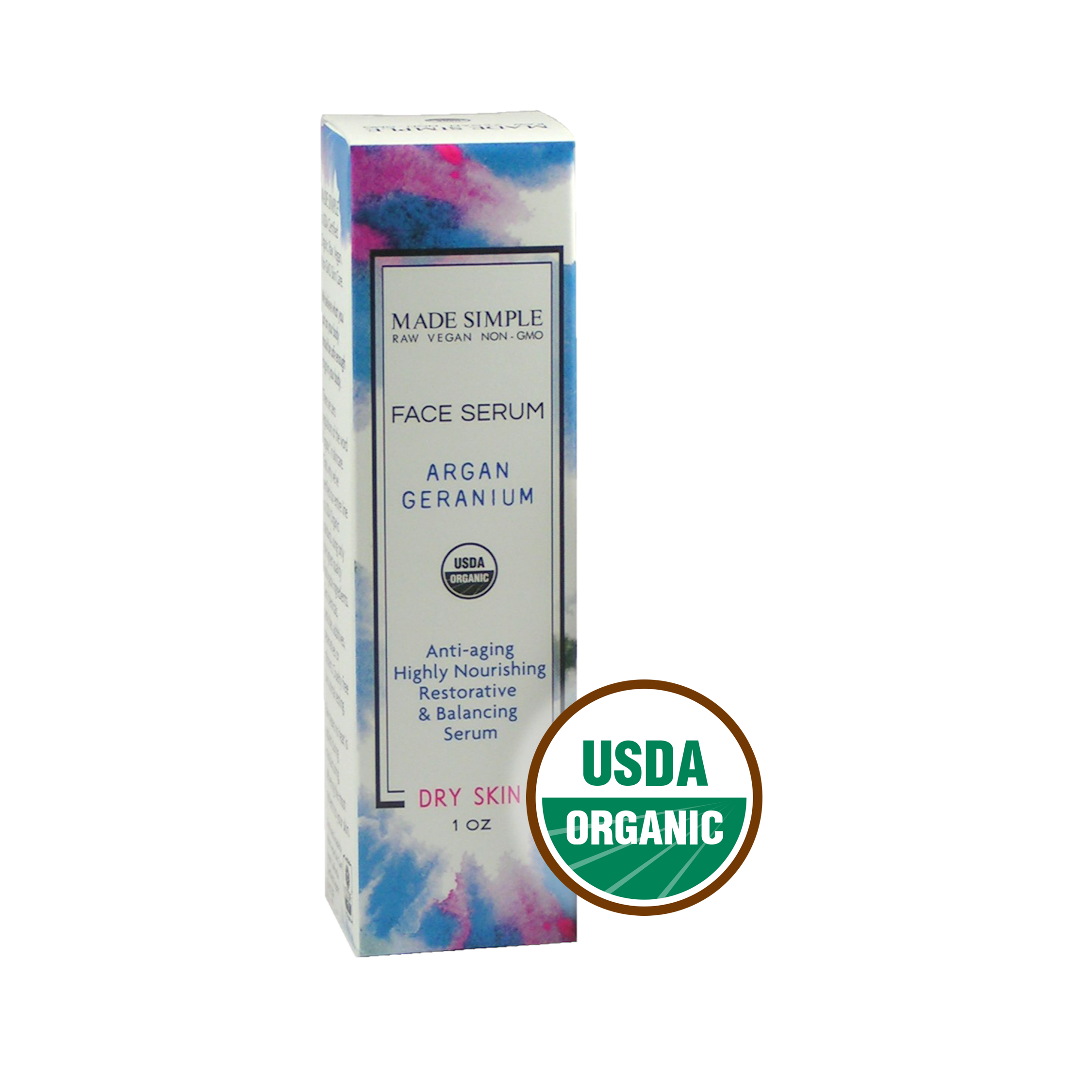 Made Simple Skin Care Argan Geranium Face Serum USDA Certified Organic Raw Vegan NonGMO