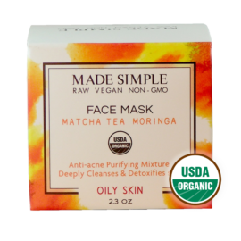 Made Simple Skin Care Matcha Tea Moringa Face Mask USDA Certified Organic Raw Vegan NonGMO