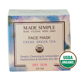 Made Simple Skin Care certified organic raw vegan nonGMO cacao green tea face mask