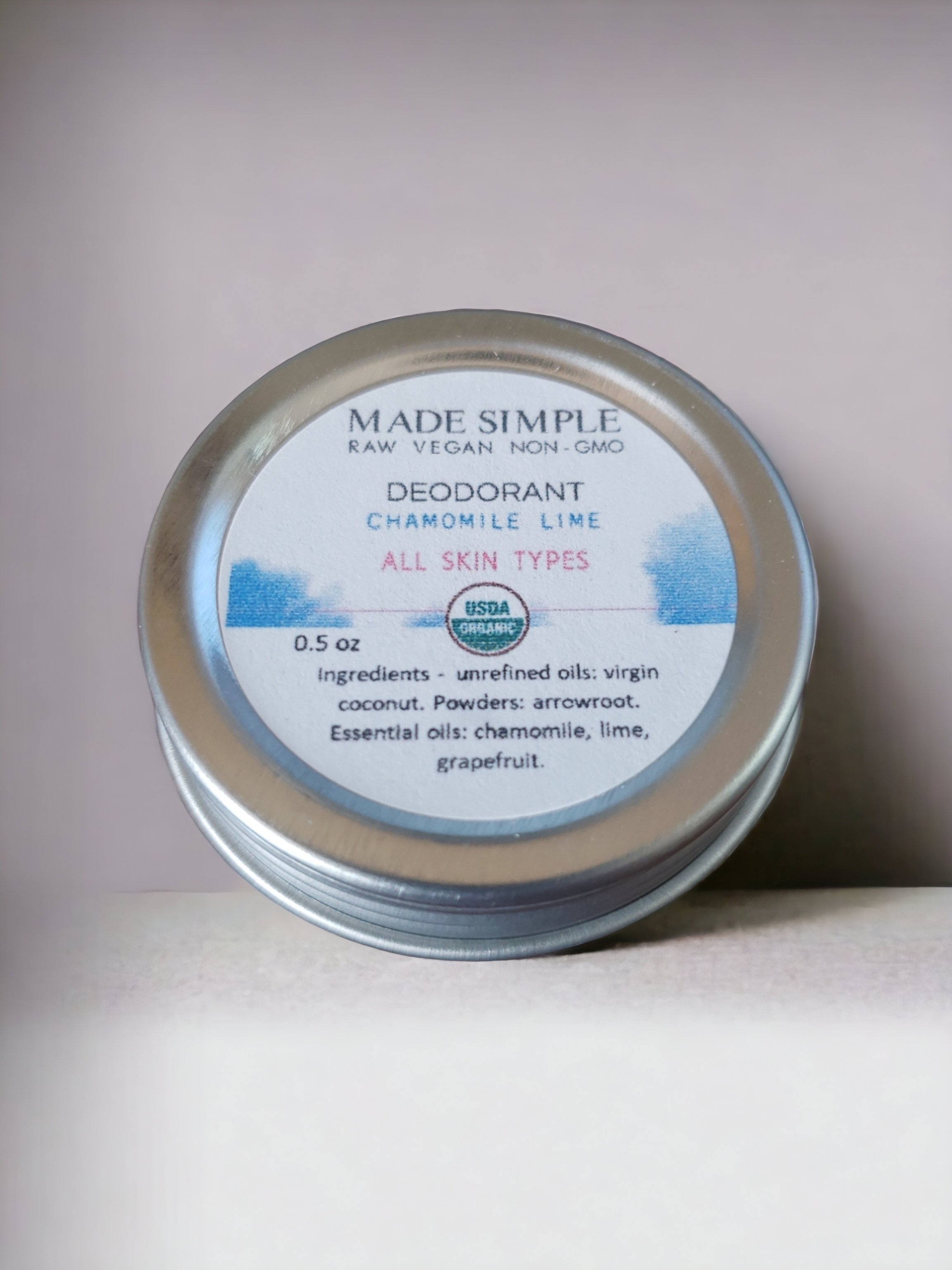 Made Simple Skin Care - Chamomile Lime Deodorant usda certified organic raw vegan non-gmo sample