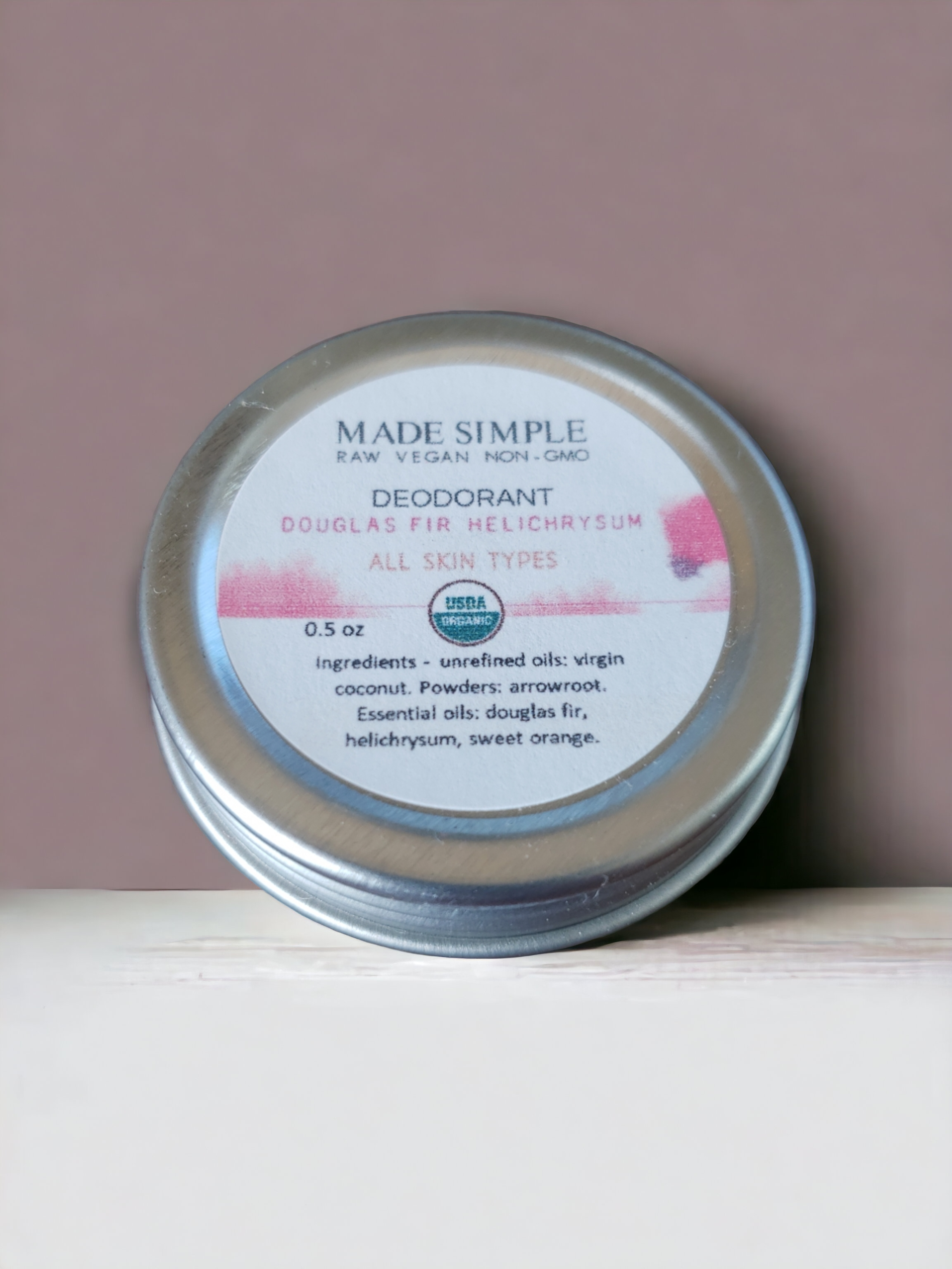 Made Simple Skin Care - Douglas Fir Helichrysum Deodorant usda certified organic raw vegan nonGMO sample