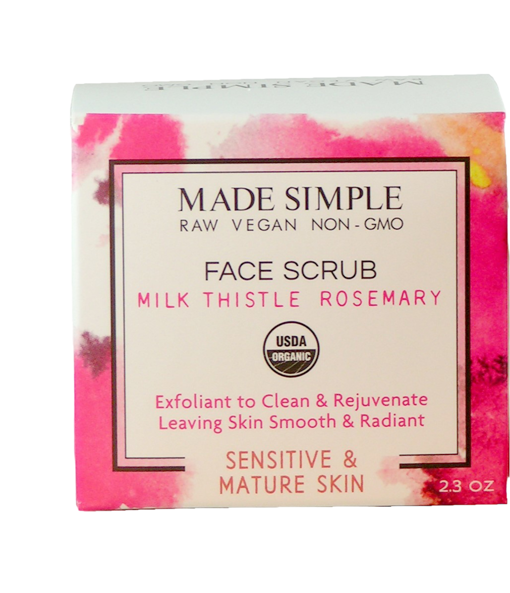 Made Simple Skin Care Milk Thistle Rosemary Face Scrub USDA Certified Organic Raw Vegan NonGMO