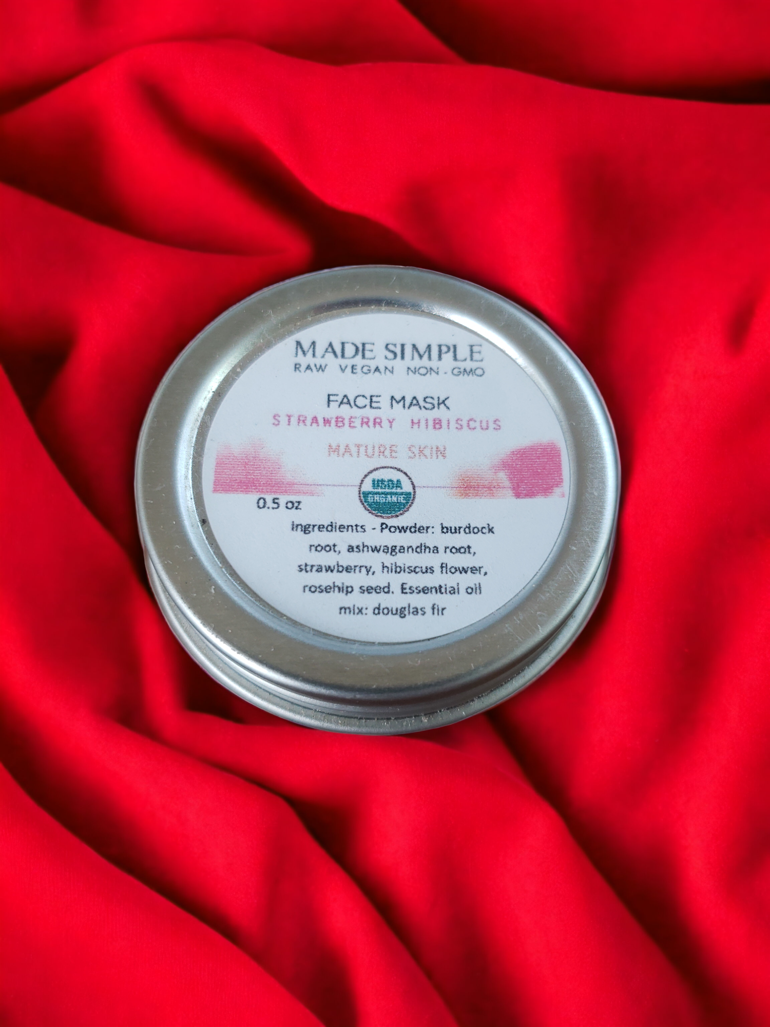 Made Simple Skin Care USDA cerfified organic raw vegan mask Strawberry Hibiscus sample2