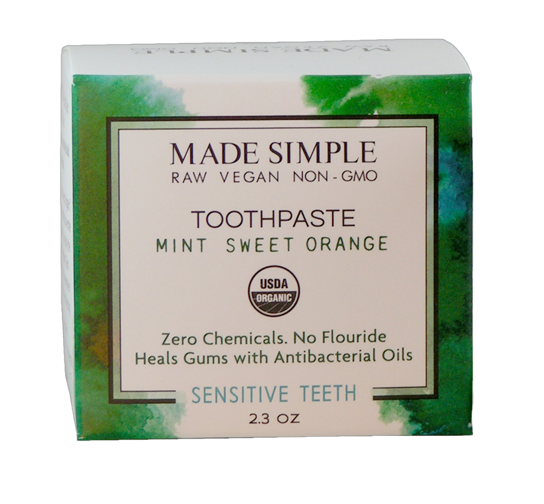 Made Simple Skin Care certified organic raw vegan nonGMO Crueltyfree mint sweet orange toothpaste