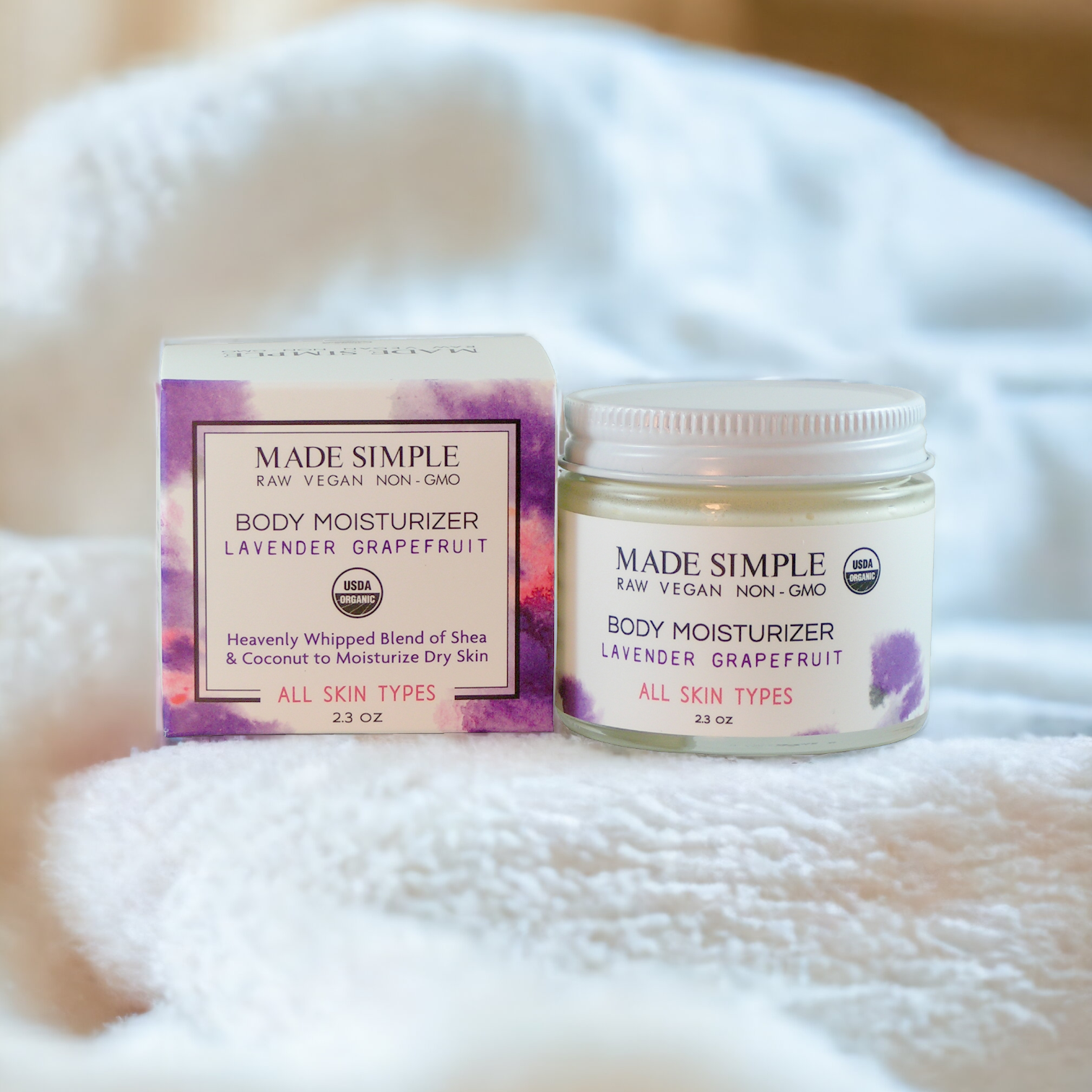 Made Simple Skin Care certified organic raw vegan nonGMO lavender grapefruit moisturizer