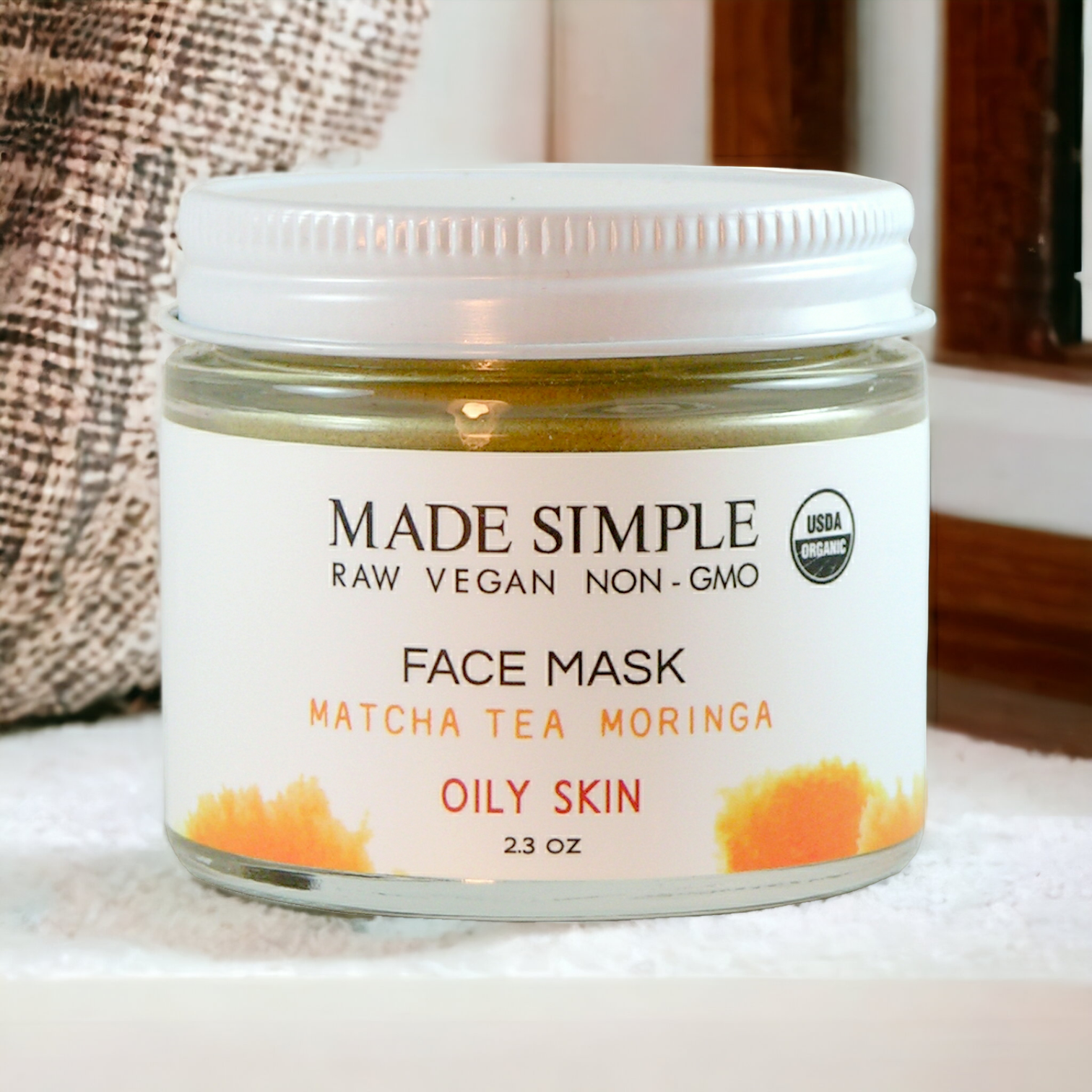 Made Simple Skin Care certified organic raw vegan nonGMO matcha tea moringa face mask