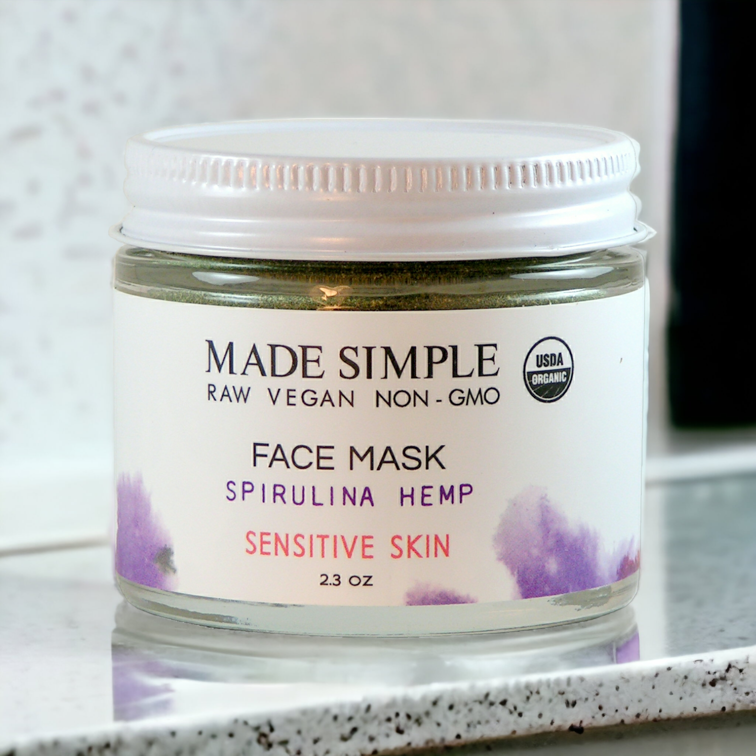 Made Simple Skin Care certified organic raw vegan nonGMO spirulina hemp face mask