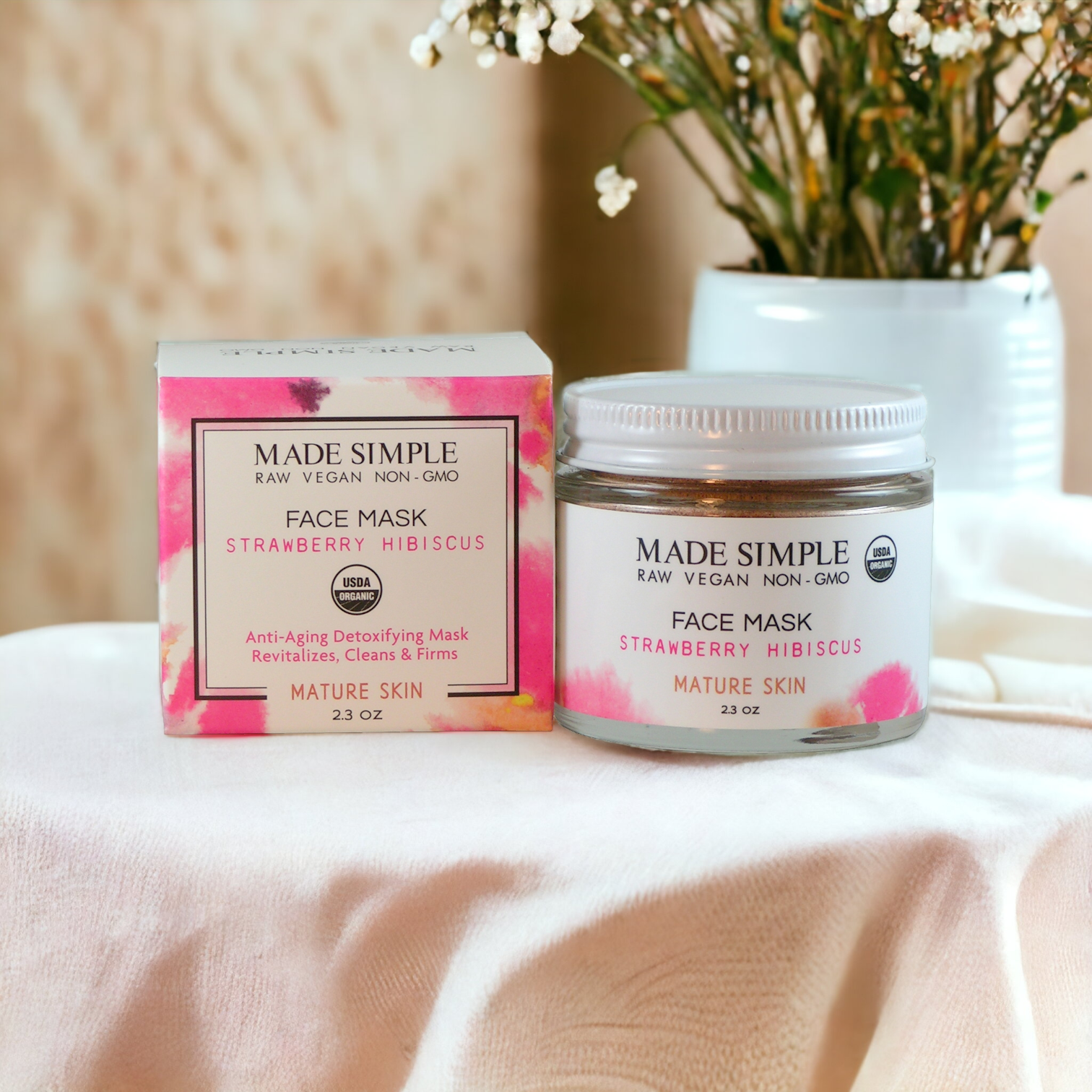Made Simple Skin Care certified organic raw vegan nonGMO strawberry hibiscus face mask