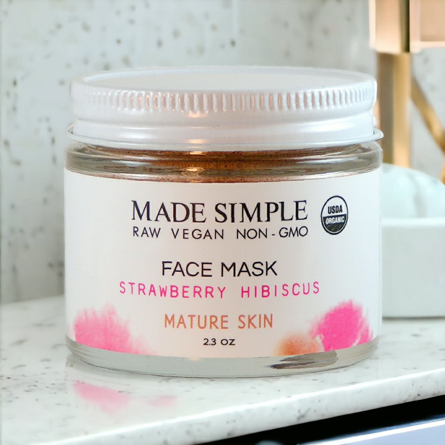 Made Simple Skin Care certified organic raw vegan nonGMO strawberry hibiscus mask