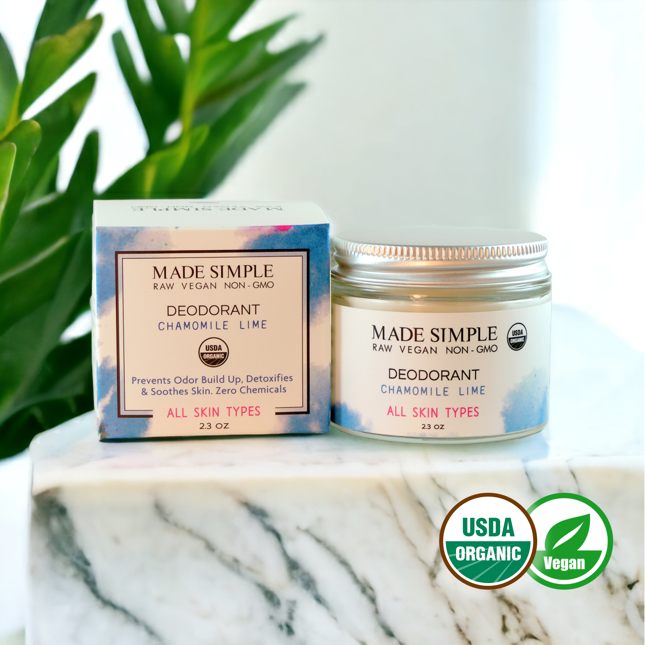 Made Simple Skin Care Chamomile Lime Deodorant usda certified organic raw vegan nonGMO