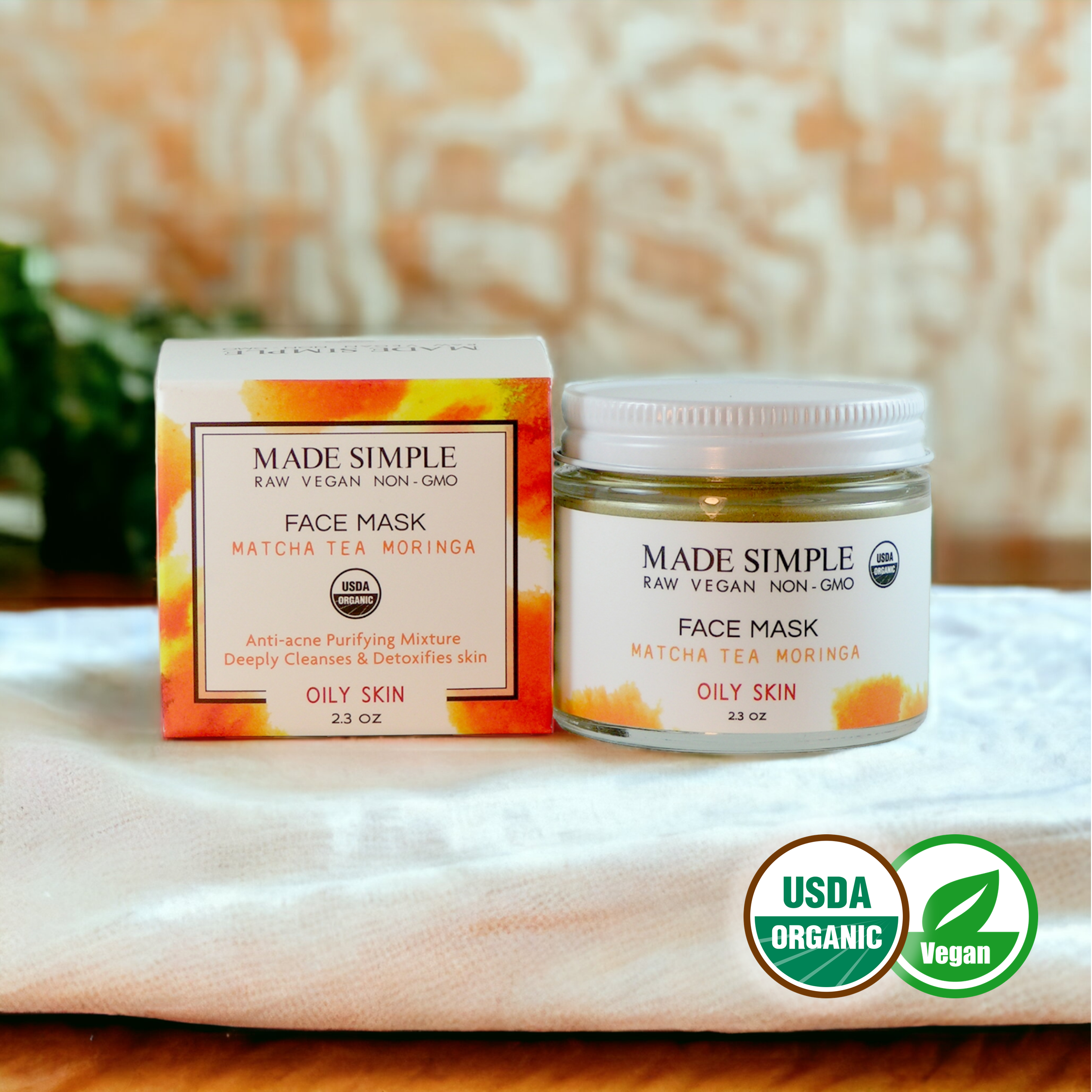 Made Simple Skin Care certified organic raw vegan nonGMO matcha tea moringa face mask