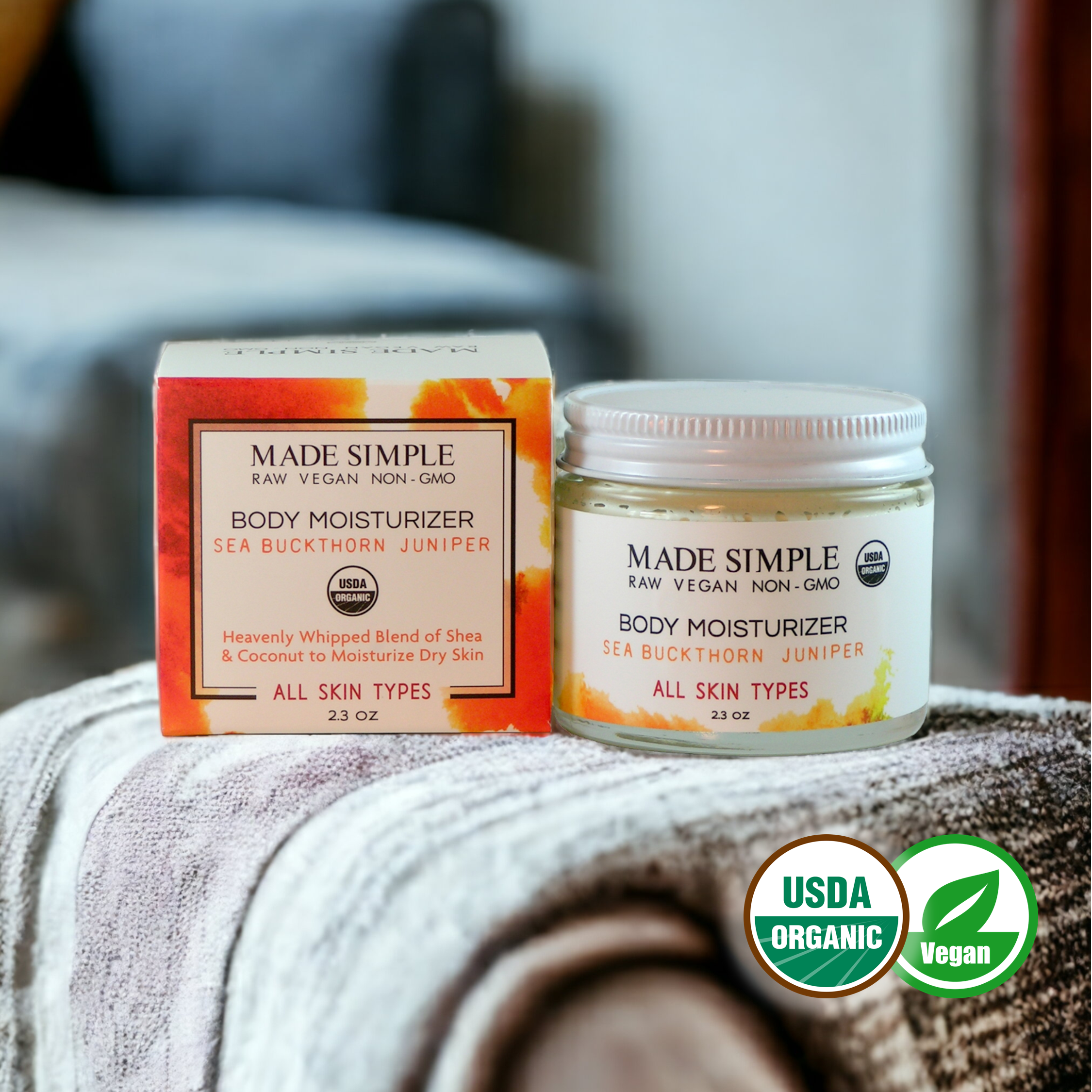 Made Simple Skin Care certified organic raw vegan nonGMO sea buckthorn juniper moisturizer