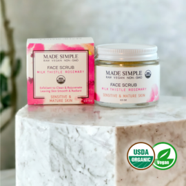 Made Simple Skin Care usda certified organic raw vegan nonGMO crueltyfree milk thistle face scrub