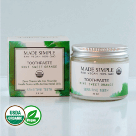 Made Simple Skin Care certified organic raw vegan nonGMO Crueltyfree mint sweet orange toothpaste