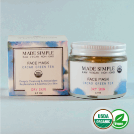 Made Simple Skin Care certified organic raw vegan nonGMO cacao green tea face mask
