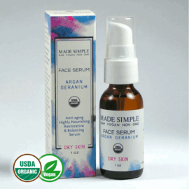 Made Simple Skin Care certified organic raw vegan nonGMO crueltyfree argan geranium face serum