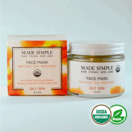 Made Simple Skin Care certified organic raw vegan nonGMO matcha tea moringa face mask