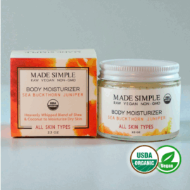 Made Simple Skin Care certified organic raw vegan nonGMO sea buckthorn juniper moisturizer