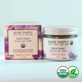 Made Simple Skin Care certified organic raw vegan nonGMO spirulina hemp face mask