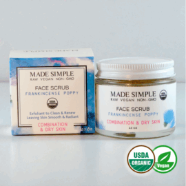 Made Simple Skin Care usda certified organic raw vegan nonGMO crueltyfree frankincense poppy face scrub