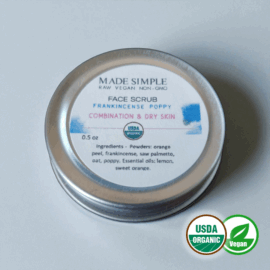 Made Simple Skin Care USDA certifeid organic raw vegan scrub Frankincense Poppy Seed sample
