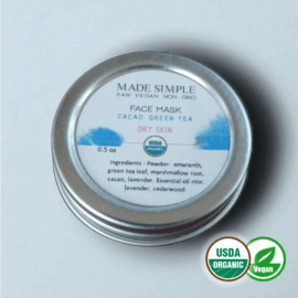 Made Simple Skin Care USDA certified organic raw vegan mask Cacao GreenTea sample