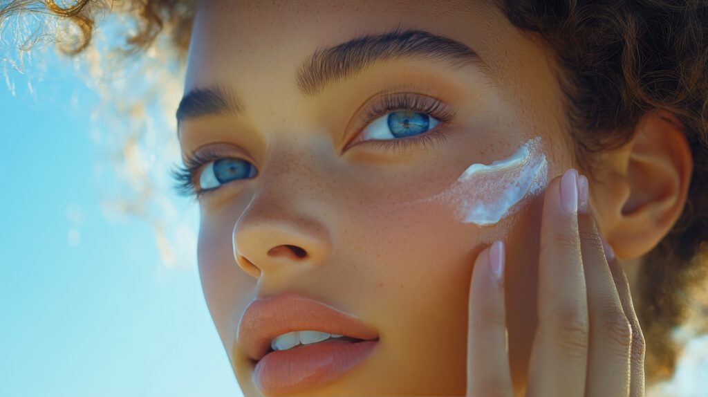 Natural beauty with radiant skin during a skincare treatment at a serene location