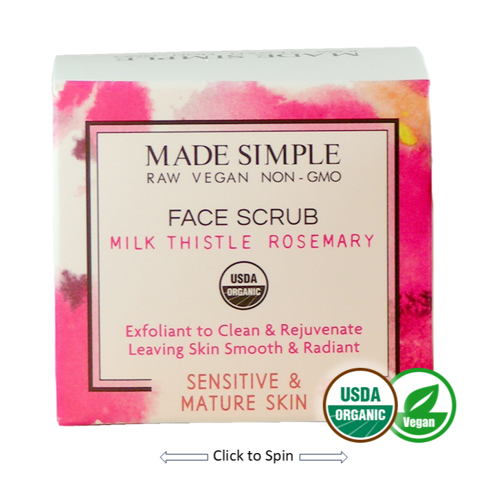 Made Simple Skin Care Milk Thistle Rosemary Face Scrub USDA Certified Organic Raw Vegan