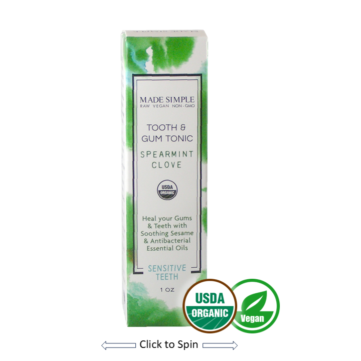 Made Simple Skin Care Tooth Gum Tonic Spearmint Clove USDA Certified Organic Raw Vegan NonGMO