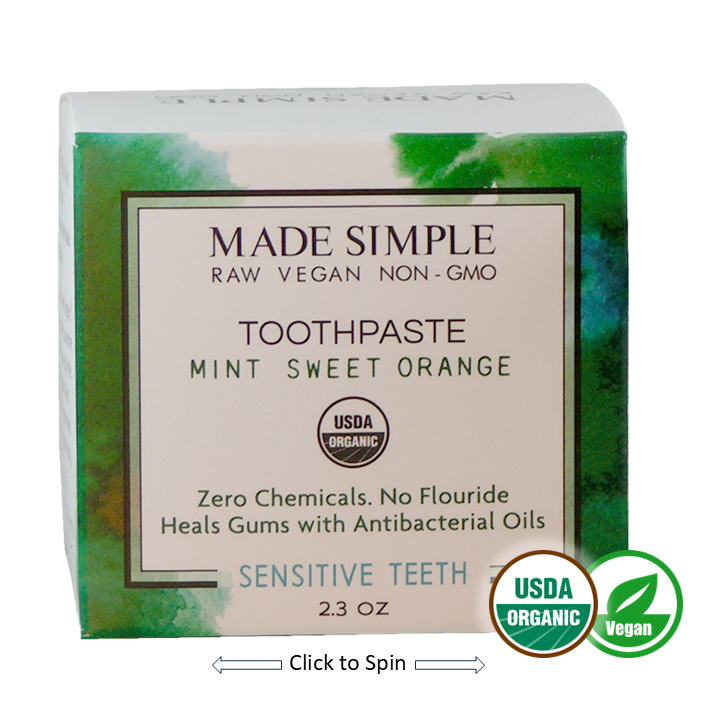 Made Simple Skin Care certified organic raw vegan nonGMO Crueltyfree mint sweet orange toothpaste