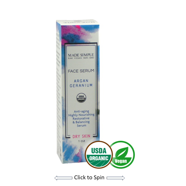 Made Simple Skin Care certified organic raw vegan nonGMO crueltyfree argan geranium face serum