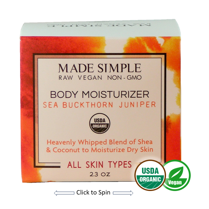Made Simple Skin Care certified organic raw vegan nonGMO sea buckthorn juniper moisturizer Made Simple Skin Care certified organic raw vegan nonGMO sea buckthorn juniper moisturizer